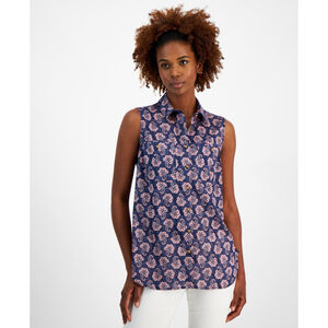 Nautica Jeans Size Small Blue & Pink Paisley Sleeveless Button Front Shirt NWT